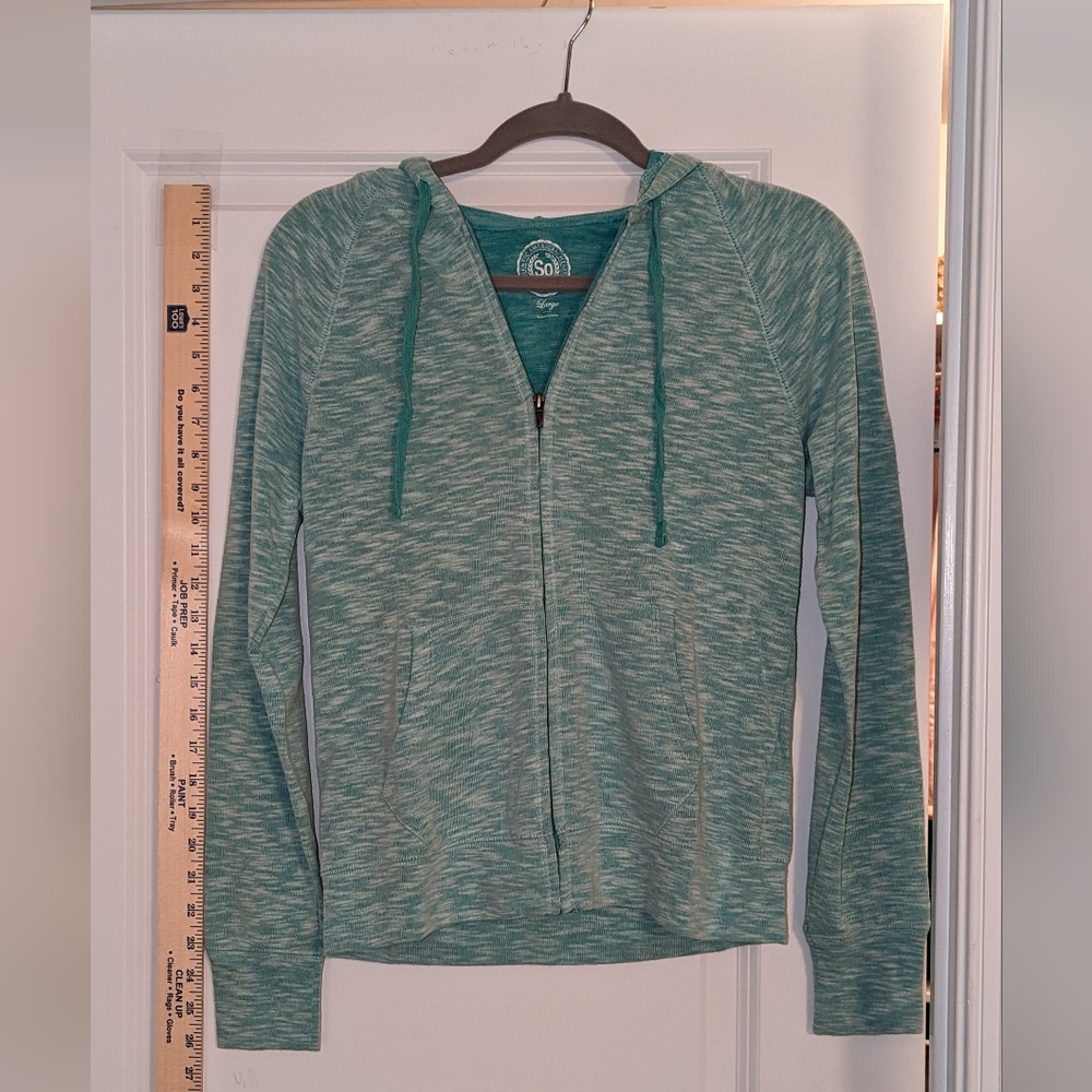 Thin sweater knit zip front hoodie